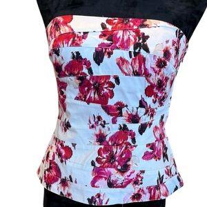 White House Black Market Pink Red Floral Corset Bustier Strapless Size 4 Y2K